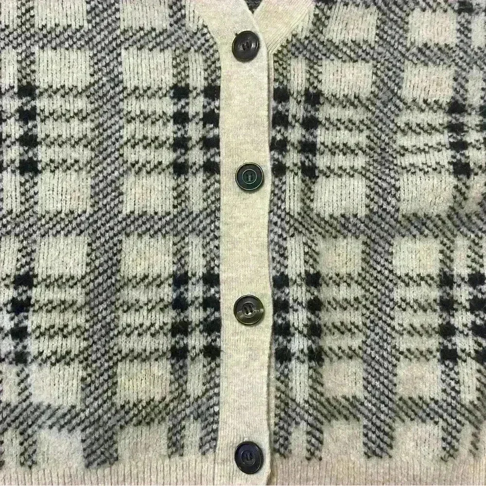 Rails Women's Plaid Cardigan Sweater Ivory Black Size XL Wool Winter Preppy - Picture 8 of 11